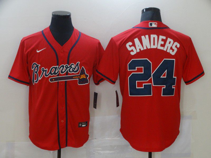Men Atlanta Braves #24 Sanders Red Game Nike MLB Jerseys